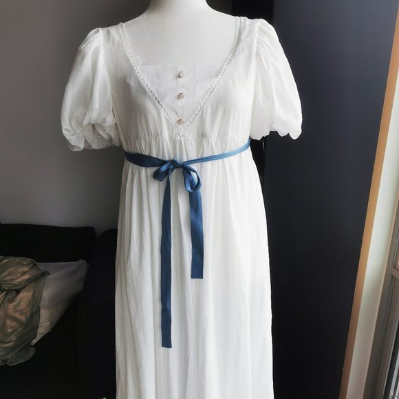 White Regency Dress with Sash - Picture 1 of 4